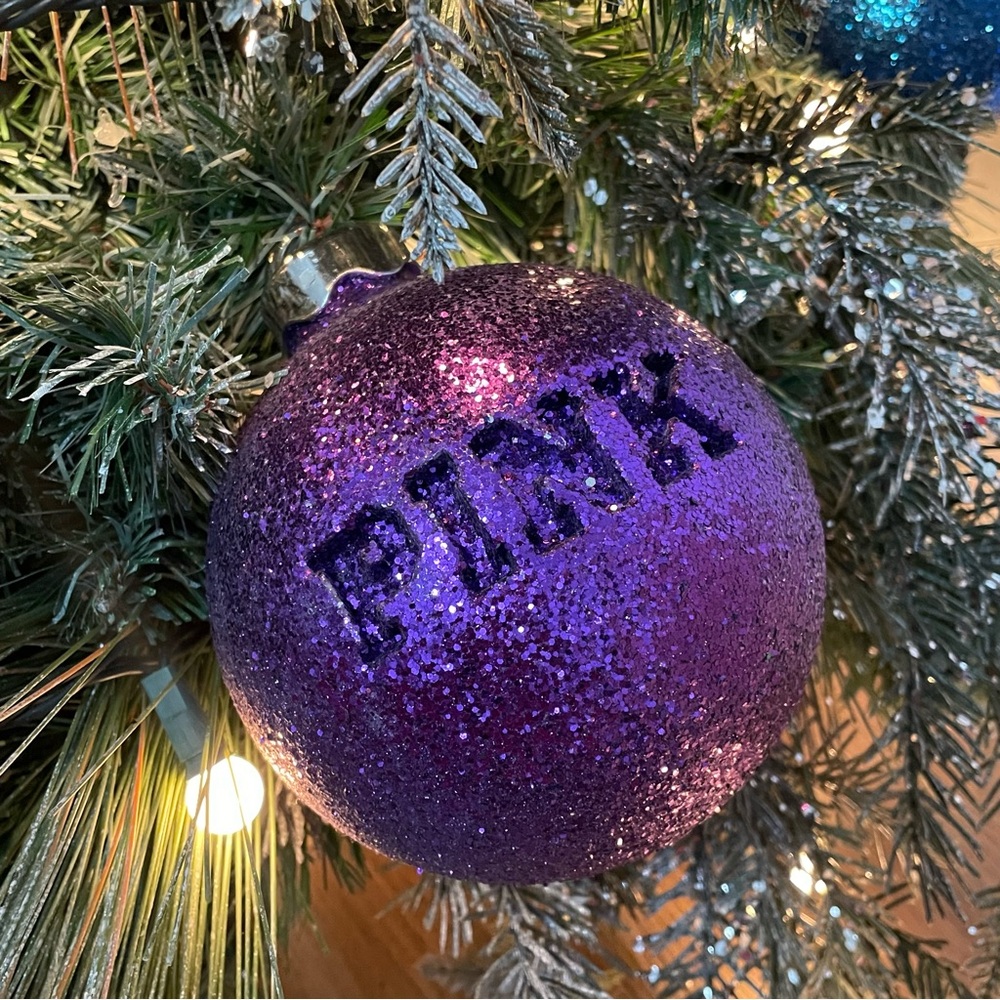 PINK Victorias Secret Large Glitter “Purple” 16” Round Christmas Ornament
